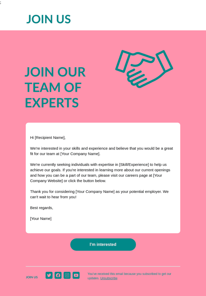 cold recruitment email template by blocks