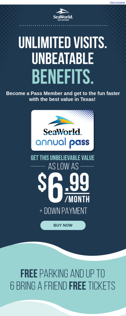 Seaworld email about the Texas's annual pass