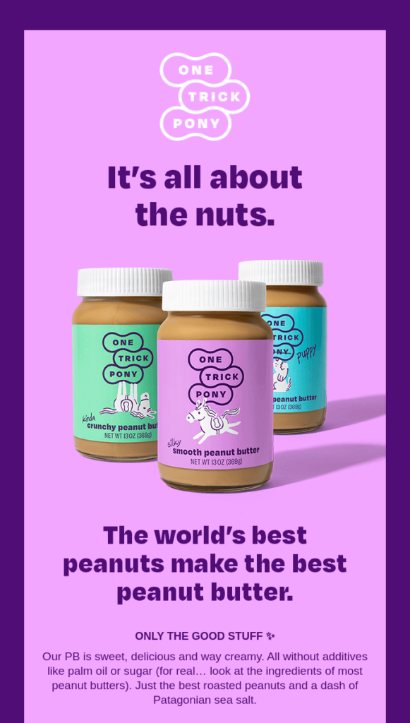 One Trick Pony email about their peanut butter