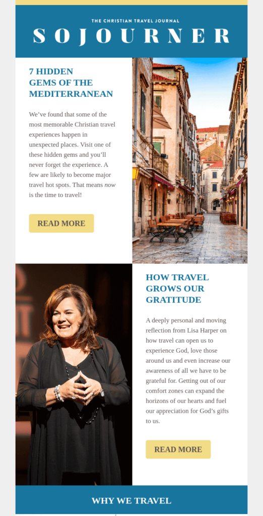 Sojourner magazine digest email with concise and engaging content