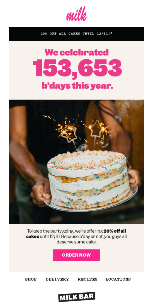 Highlighted achievements in a year in review newsletter example by Milk Bar