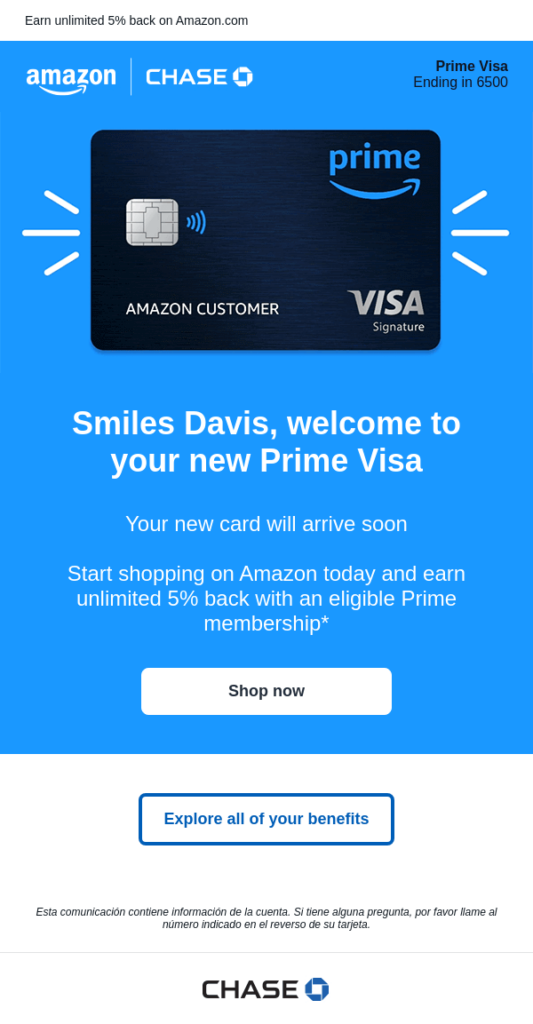 Amazon & Chase bank customer service email