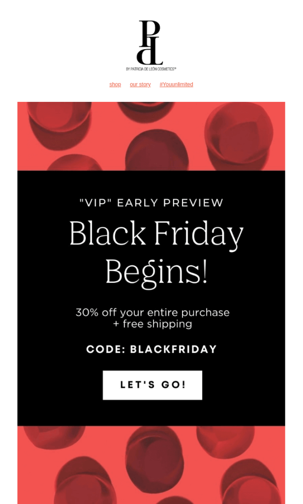 Patricia de León Cosmetics Cyber Monday email