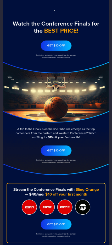 Sling TV coupon email