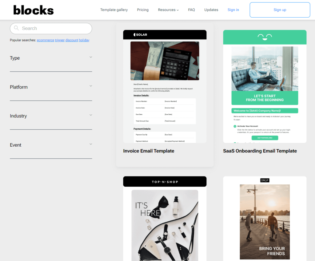 Blocks email template gallery