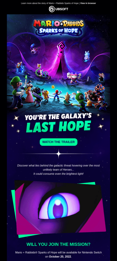 Mario+Rabbids Sparks of Hope marketing email by Ubisoft