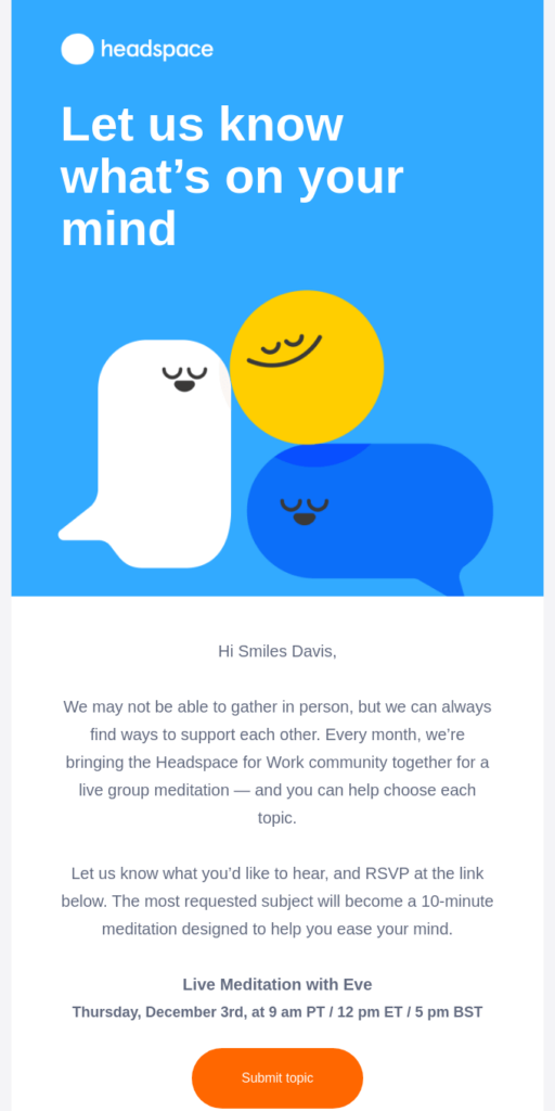 Mental health related email template by Headspace
