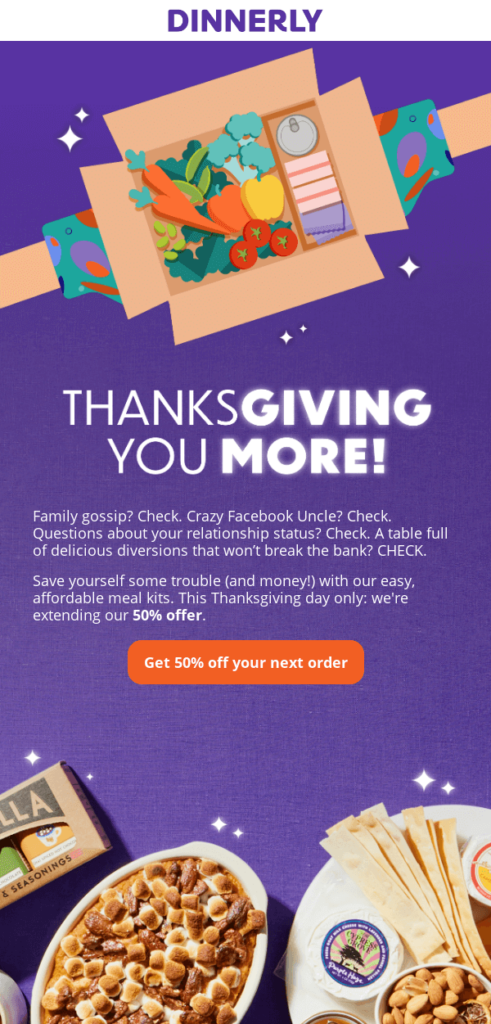 Dinnerly Thanksgiving Day email with a thoughtful promotion