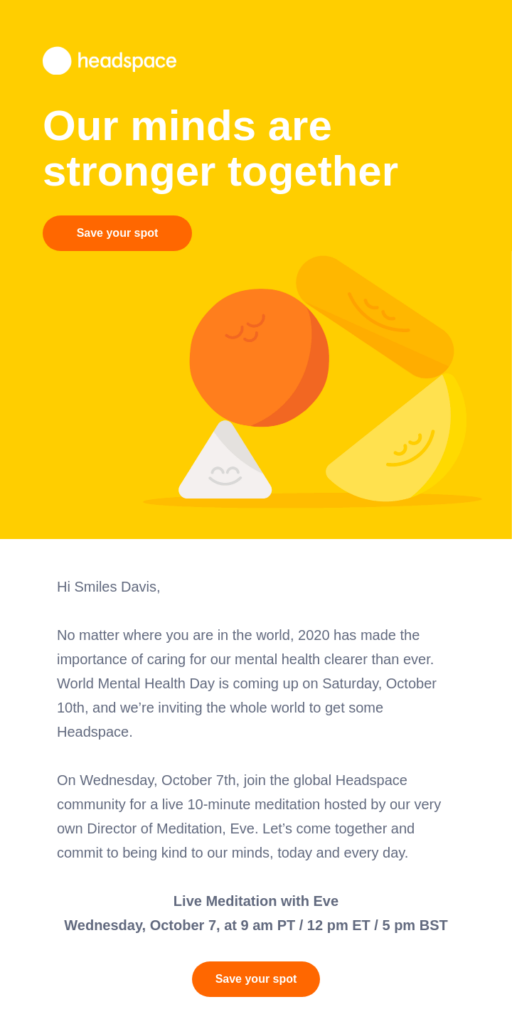 World Mental Health Day email template by Headspace