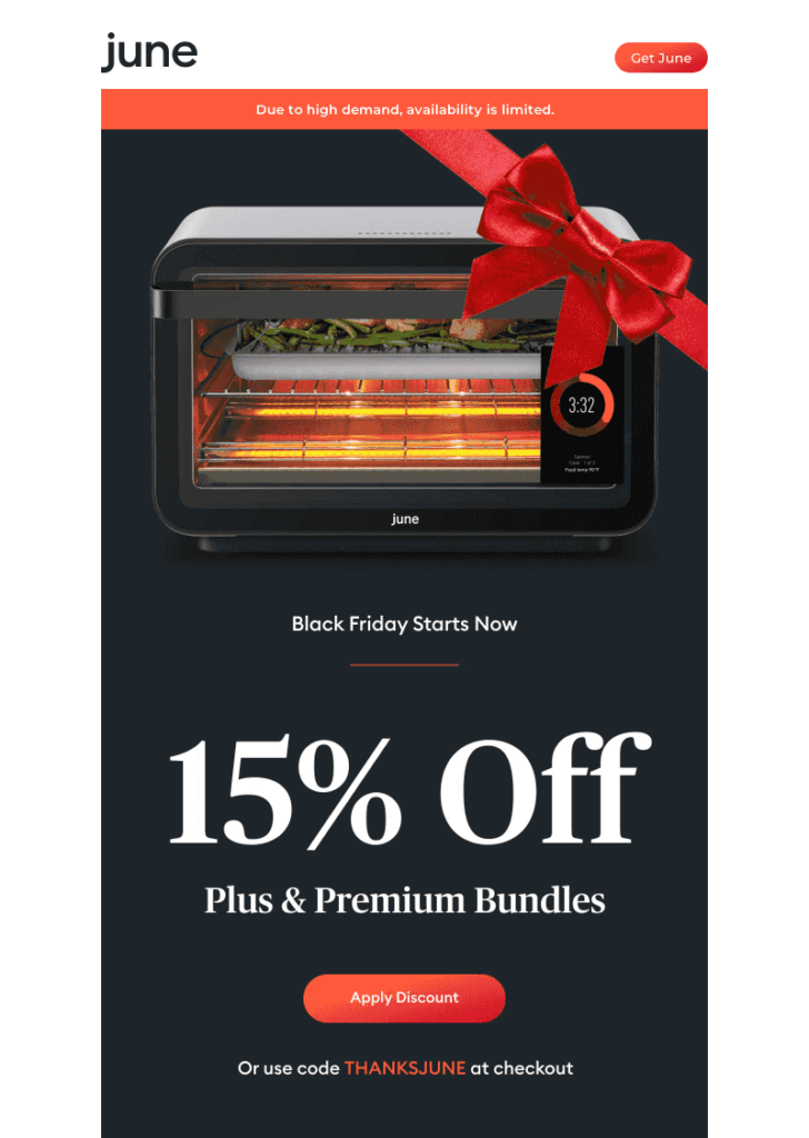 Black Friday email example by June Oven that contains bundled deals