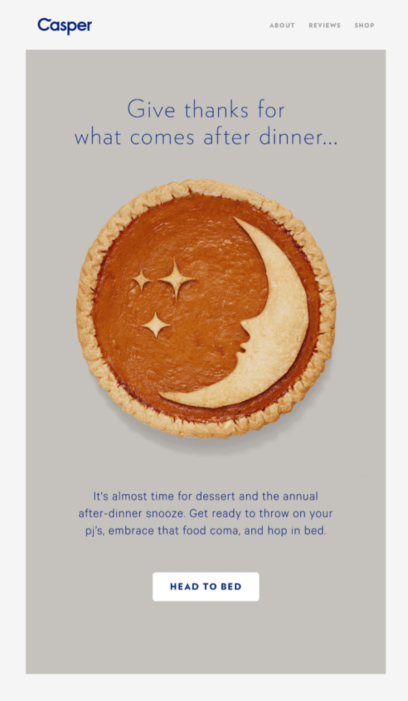 Casper Thanksgiving email with a clear call-to-action