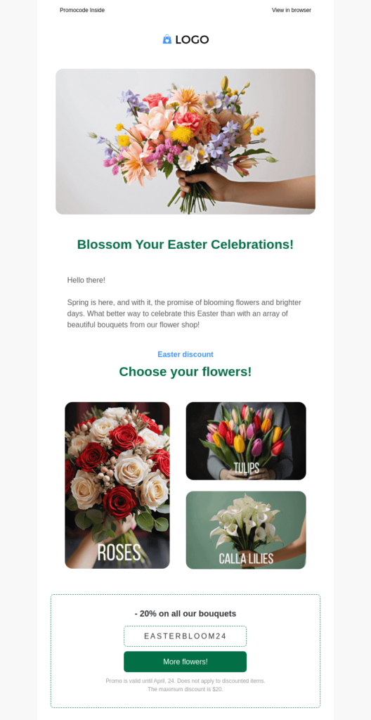 Easter email template created in Blocks