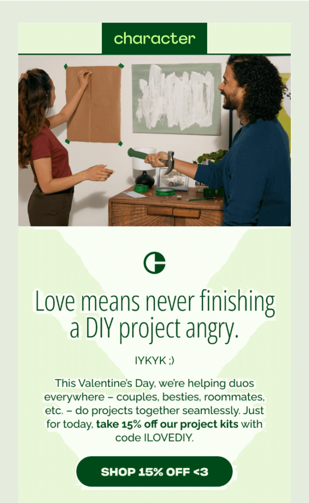 Valentine’s Day email by character