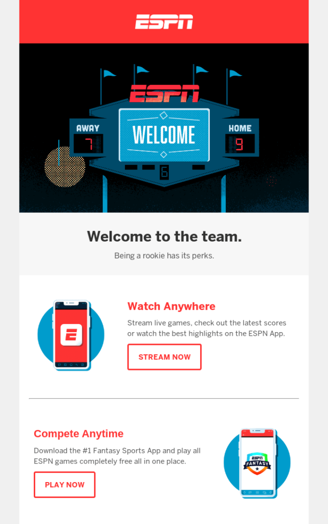 Sports email example by ESPN