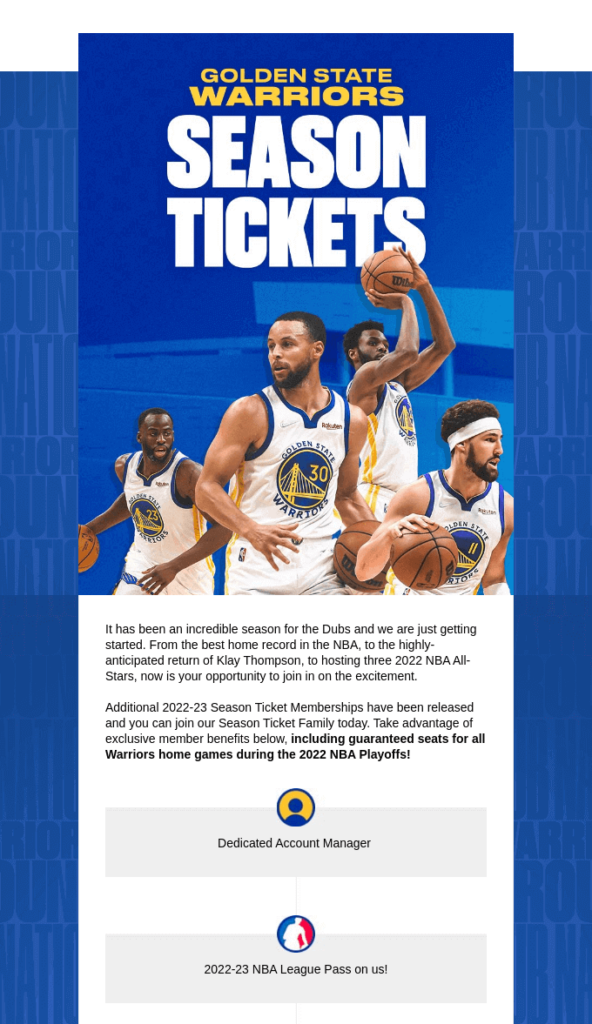 Sports email example by Golden State Warriors basketball team