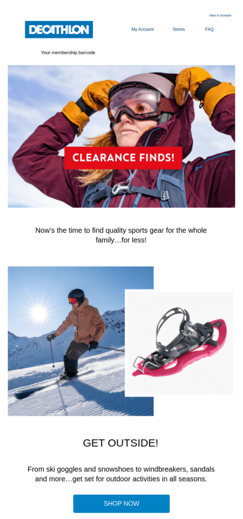 Sports email example by Decathlon