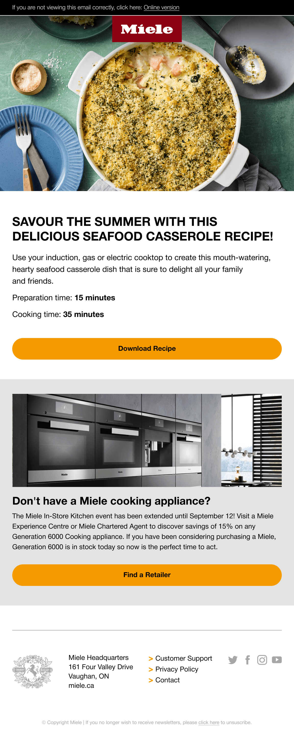 an example of a Miele email created in Blocks