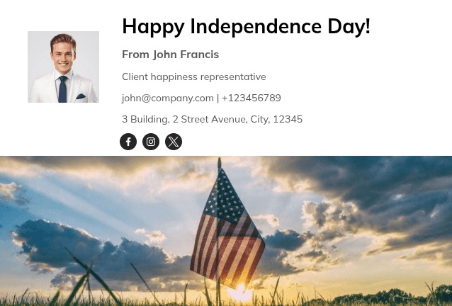 4th of July email signature created using Blocks